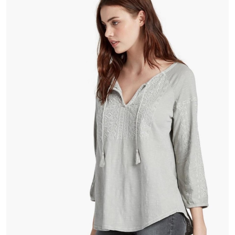 Lucky Brand Grey Washed Peasant Top